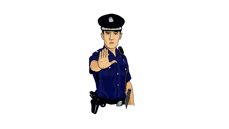 police (colloquially known as <i>mata</i>, derived from <i>mata-mata</i>)